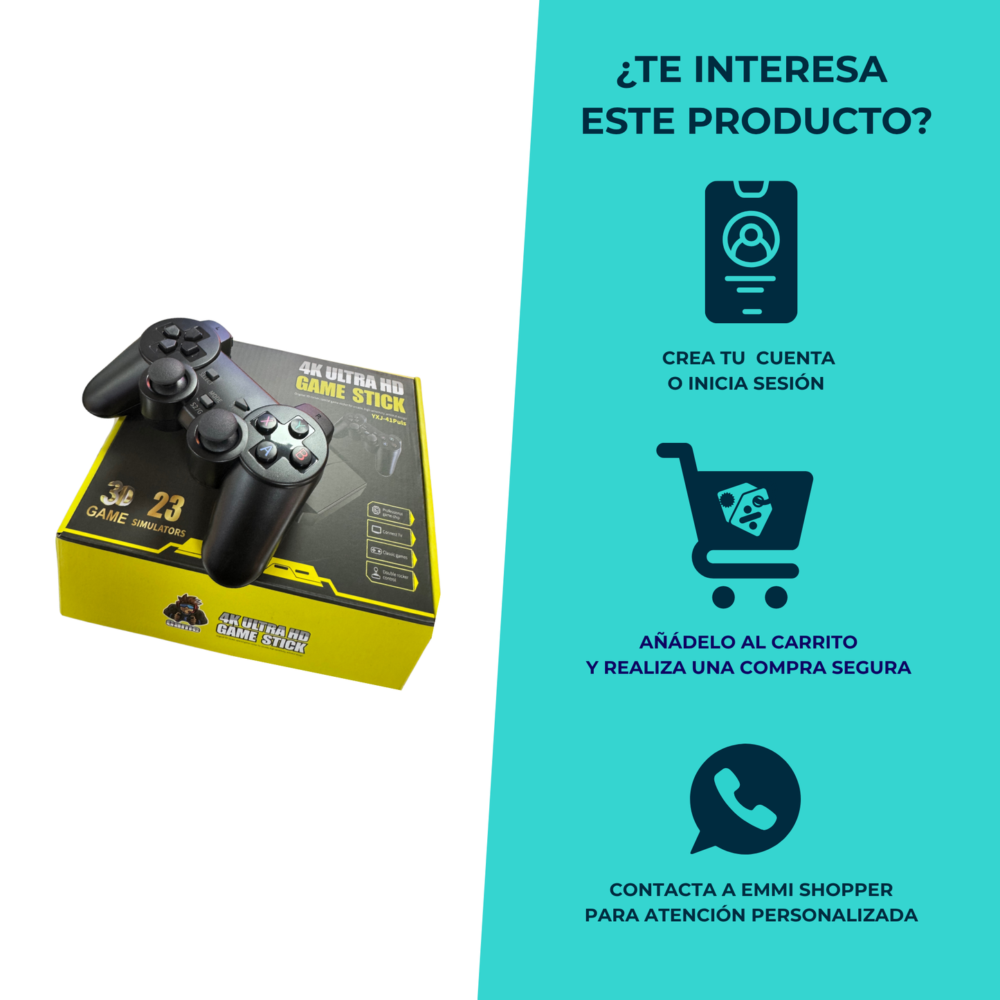 4K Ultra HD Game Stick con 2 Controles Inalámbricos