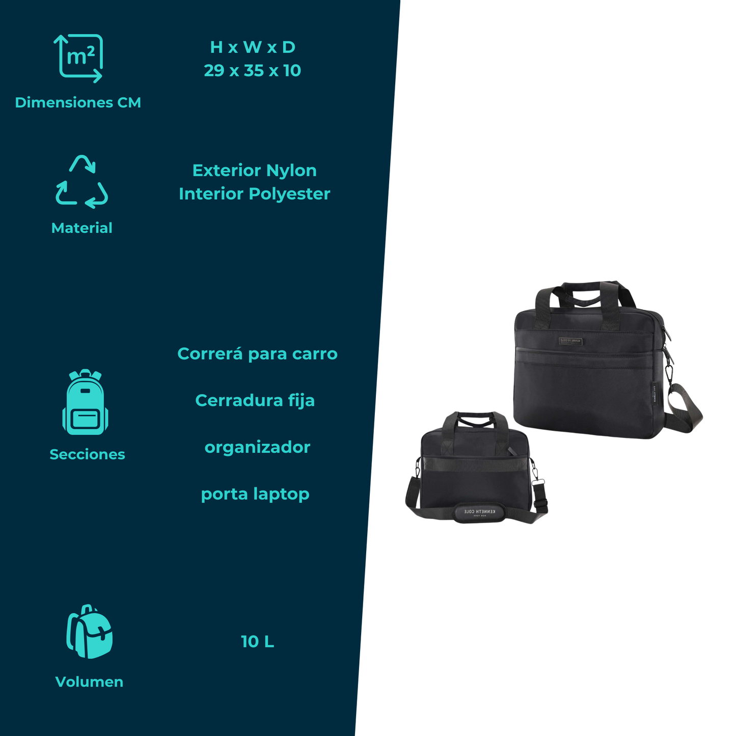 Portafolio Kenneth Cole New York 10L Nylon Resistente con Compartimento Laptop