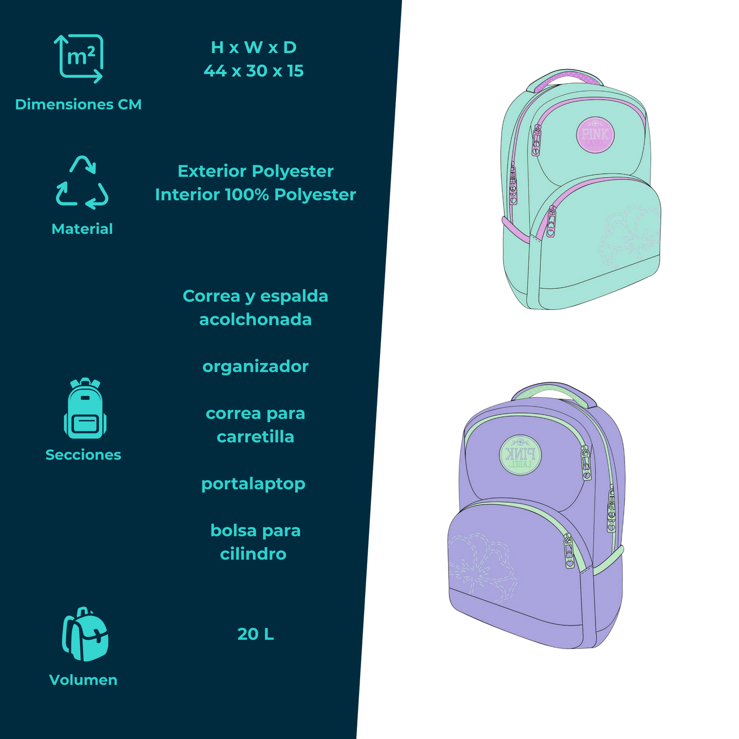 Mochila Escolar para dama Pink Label varios colores