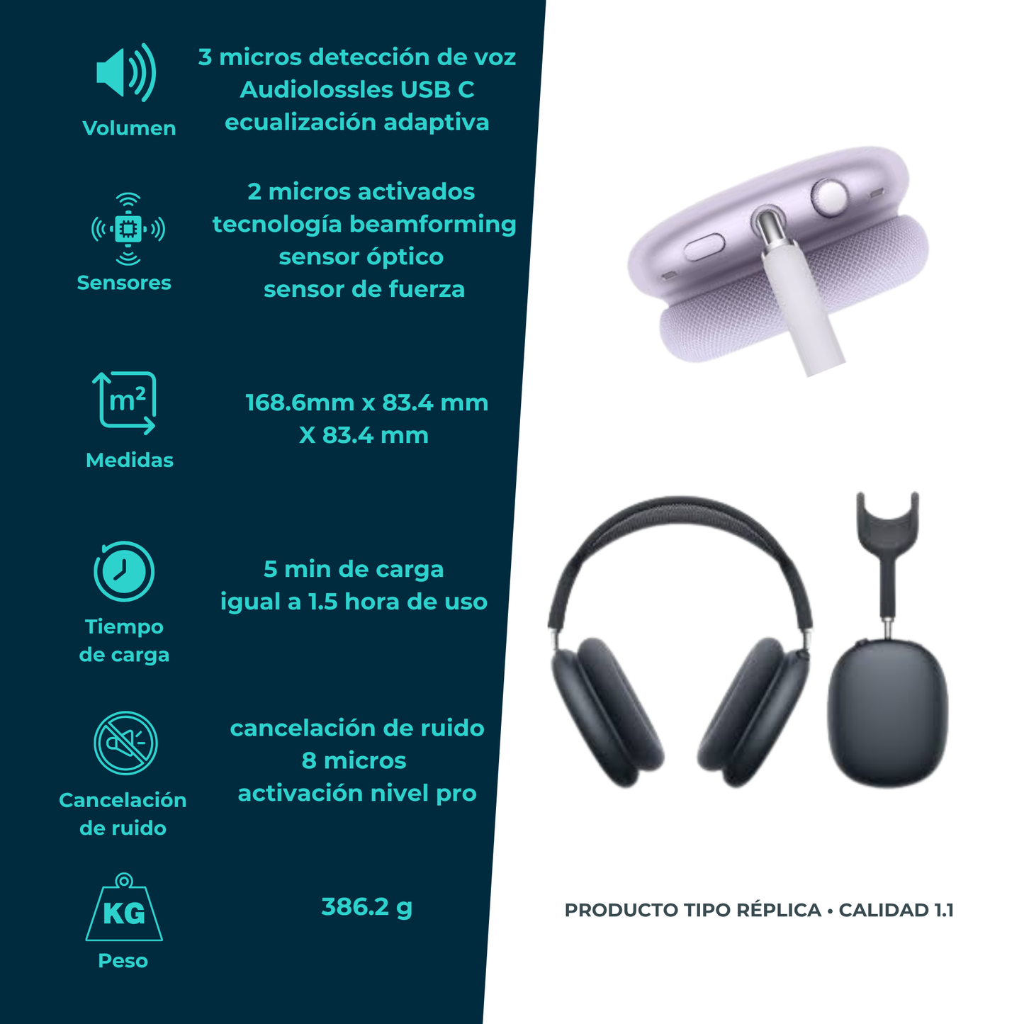 Audífonos Estilo AirPods Max Cancelación de Ruido