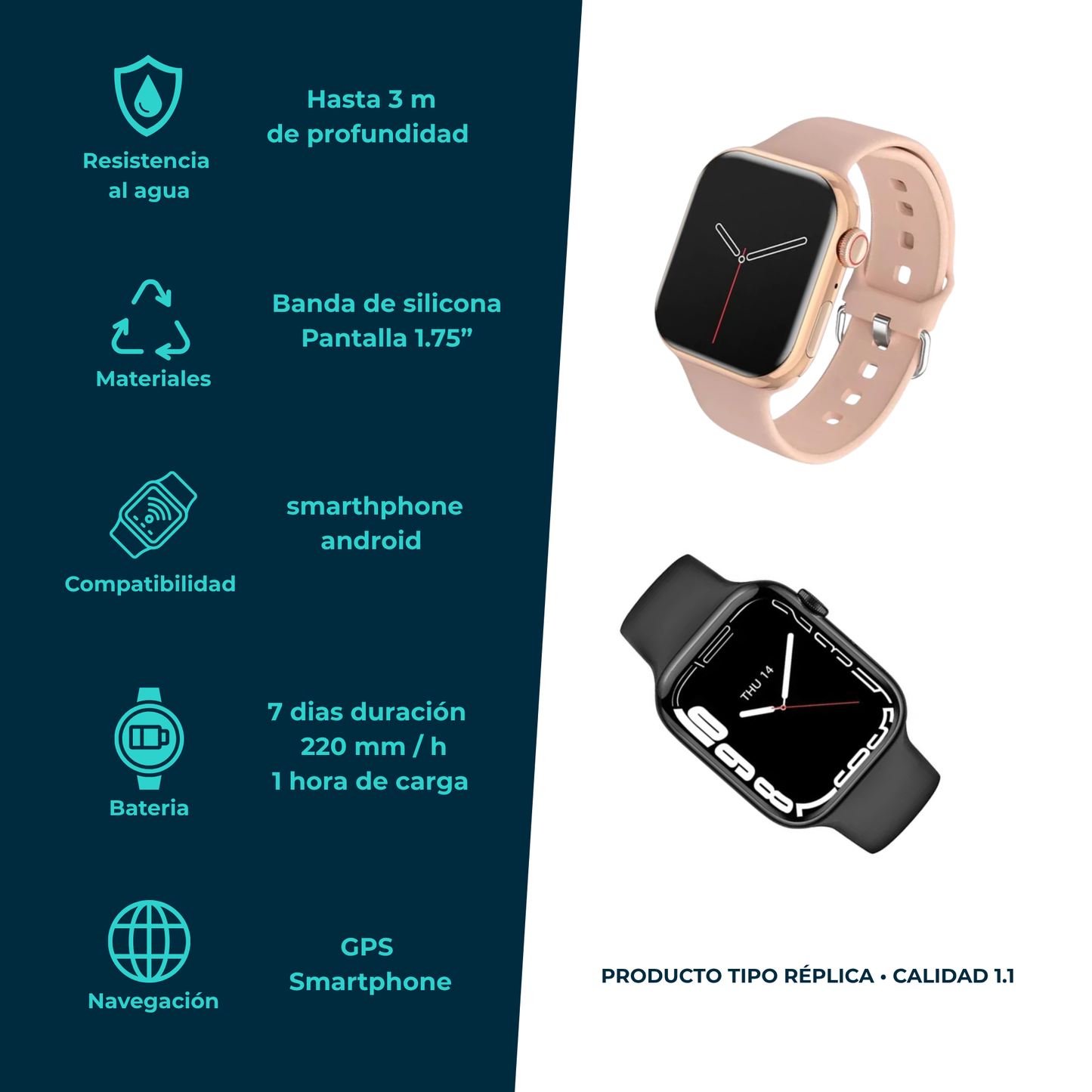 Smartwatch estilo G‑Tide Style – Pantalla HD sumergible