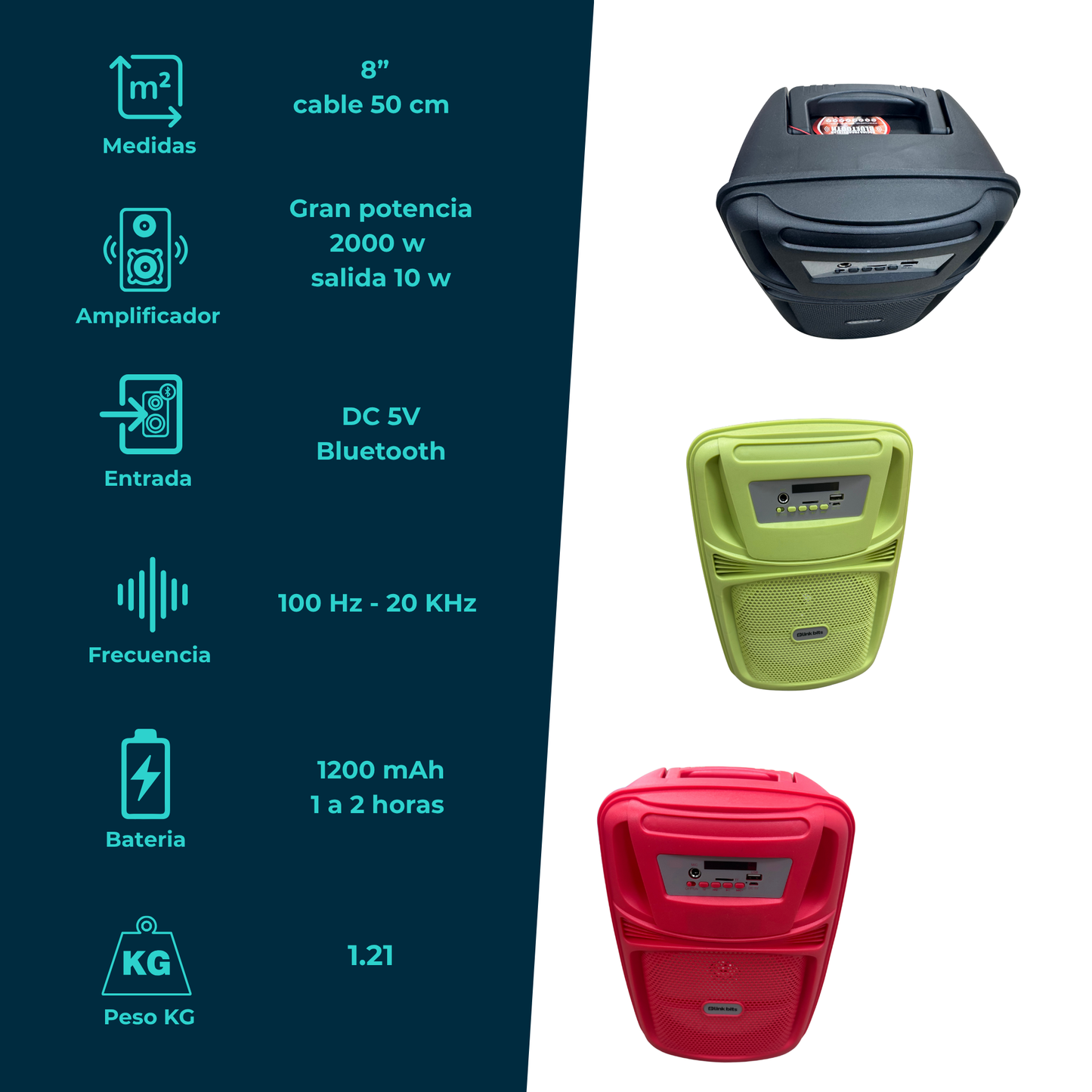 Bocina Link Bits 8” 2000W Bluetooth y FM
