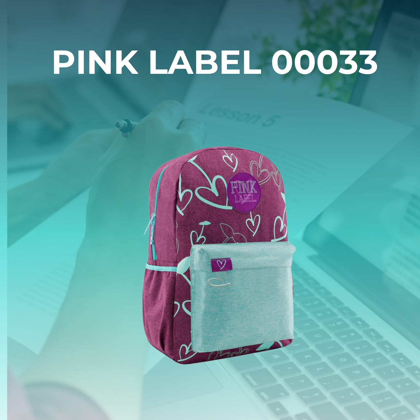 Mochila Escolar Pink Label Corazones Menta