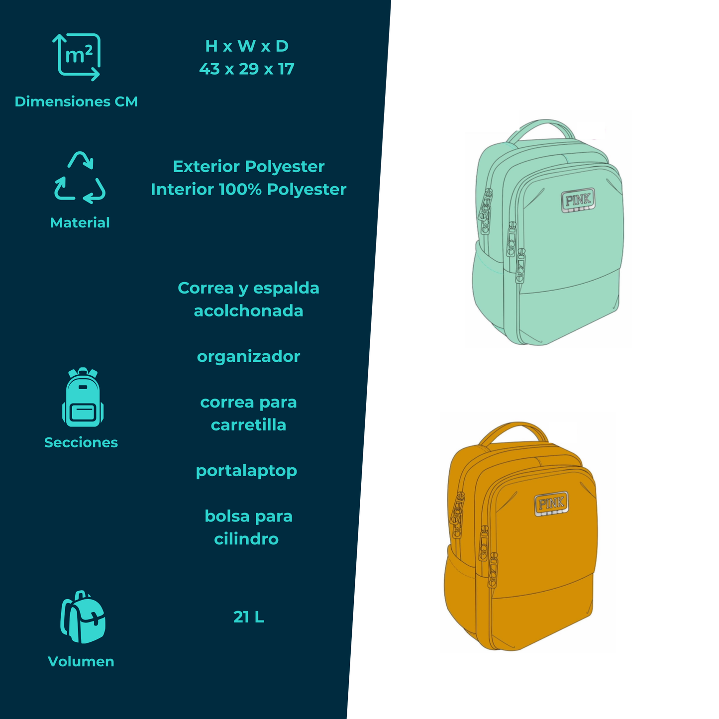 Mochila Original Pink LABEL con Organizador Interno