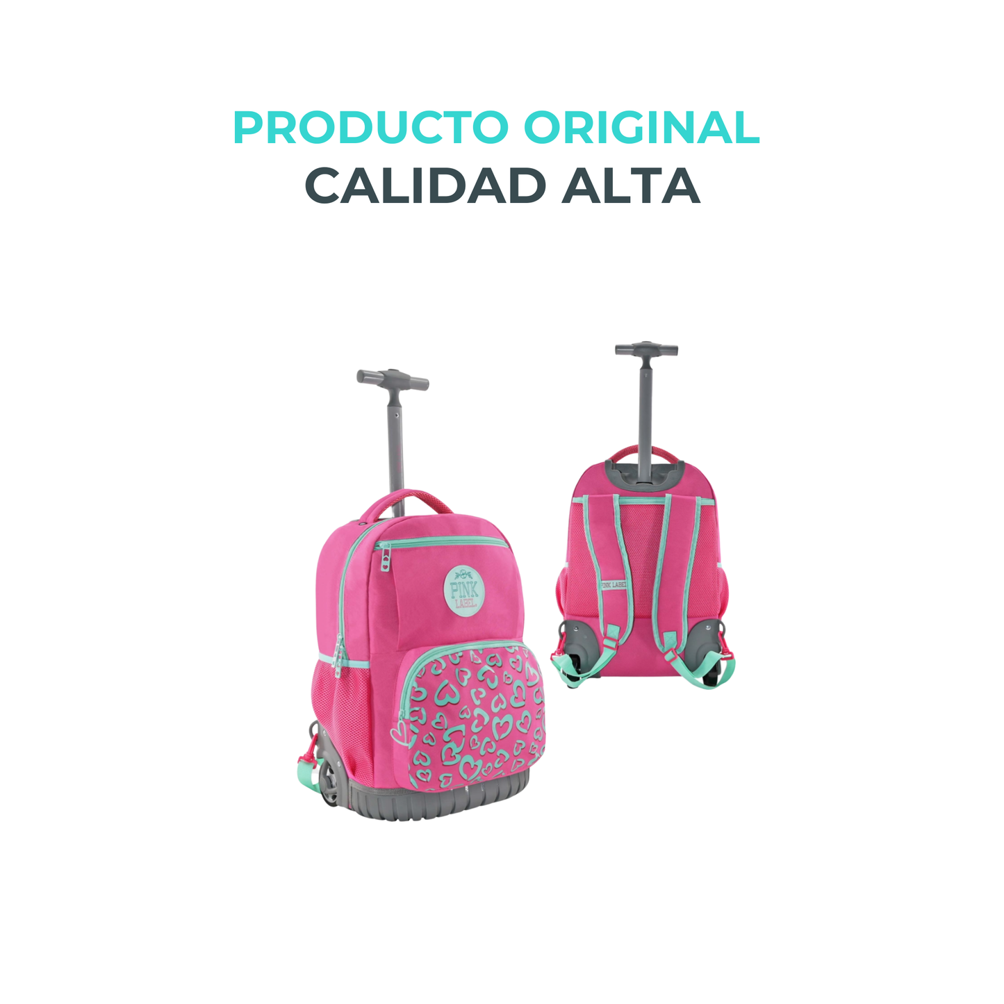 Mochila Escolar con Ruedas Pink LABEL Corazones