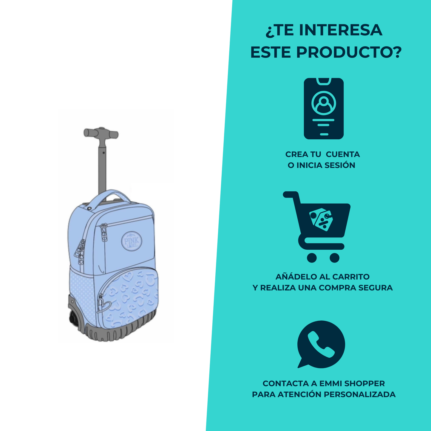 Mochila Escolar con Ruedas Pink LABEL Corazones