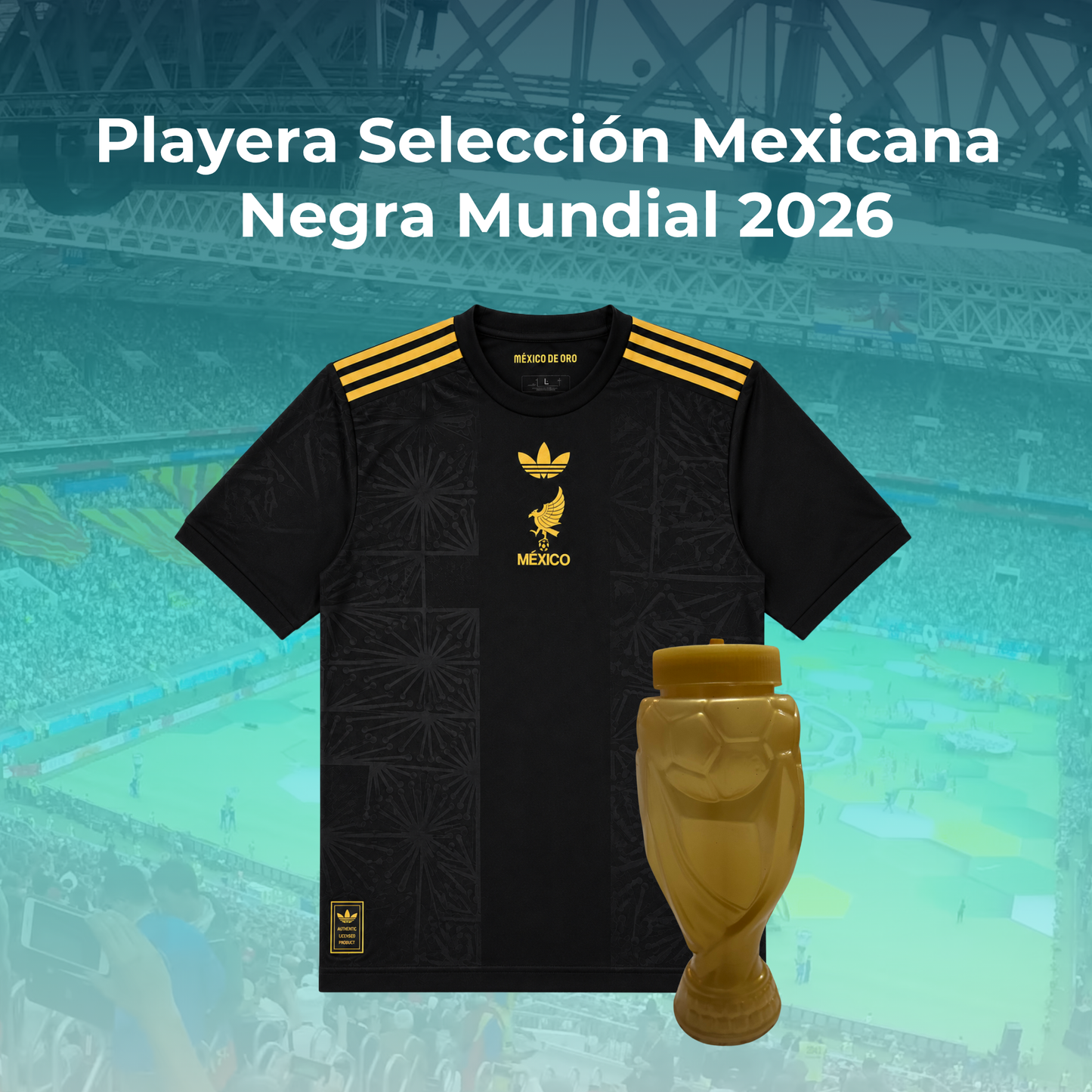 Jersey Playera Selección Mexicana Conmemorativa 2026 Negra con Dorado