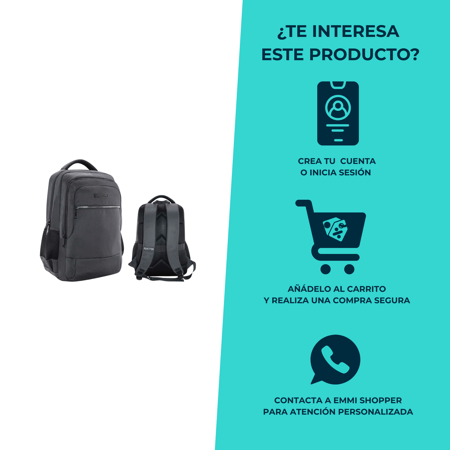 Mochila Reaction Kenneth Cole Negra 28L con Puerto USB