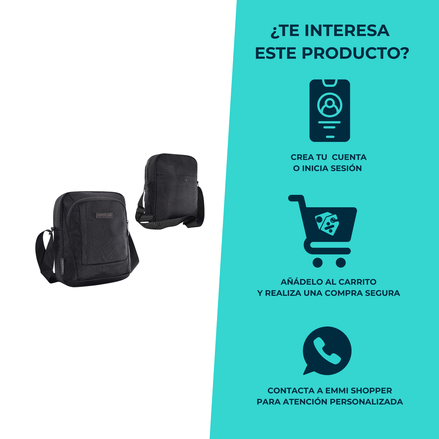 Messenger Bag Kenneth Cole 5L – Poliéster Resistente con Organizador