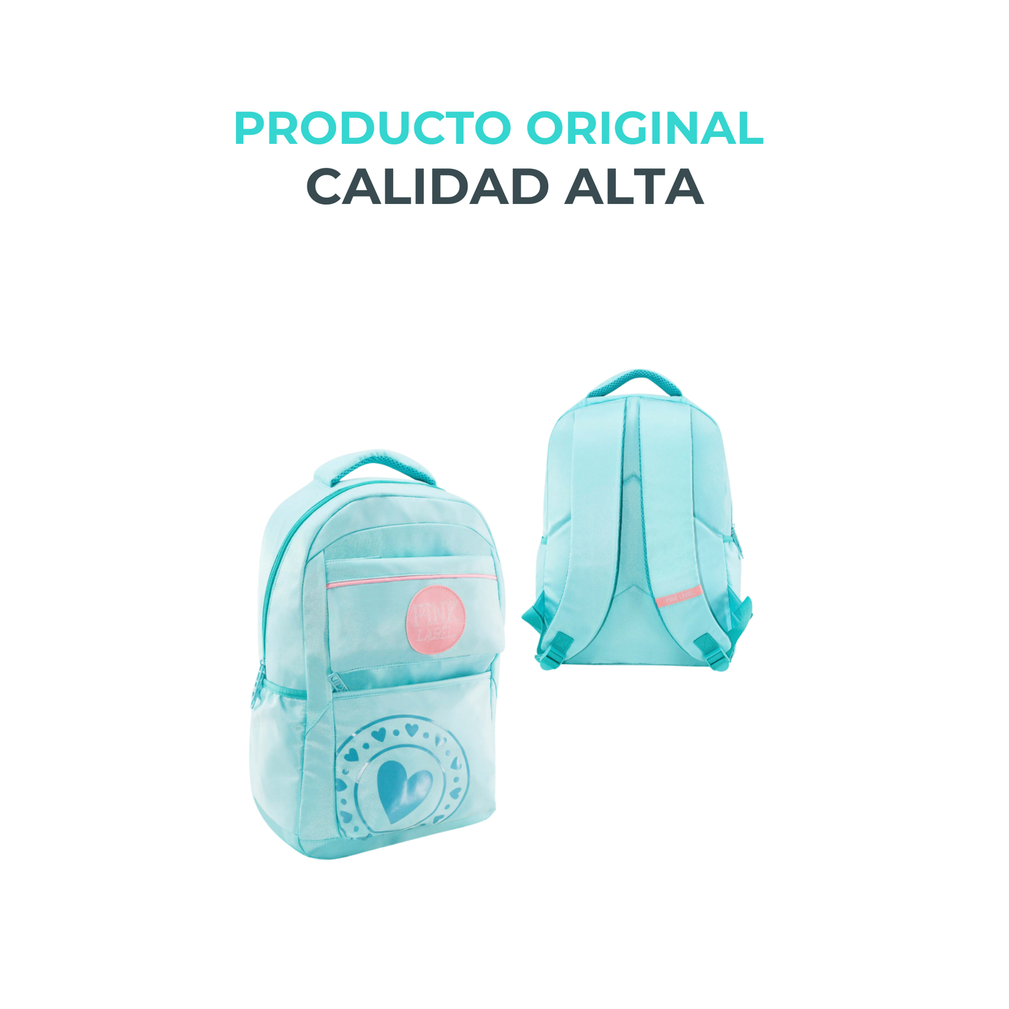 Mochila Pink Label Menta con Detalles Rosados