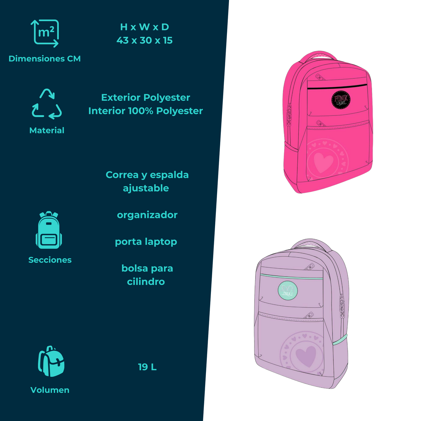Mochila Pink Label Menta con Detalles Rosados