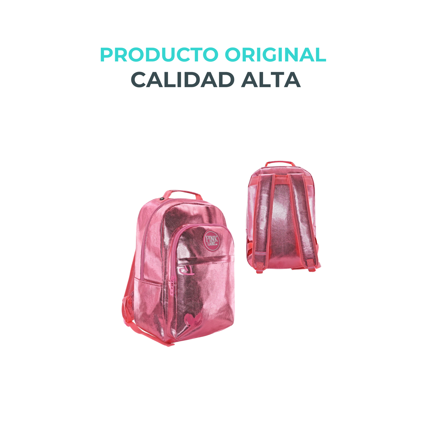 Mochila Original Pink Label color Rosa y Plateado Metálico