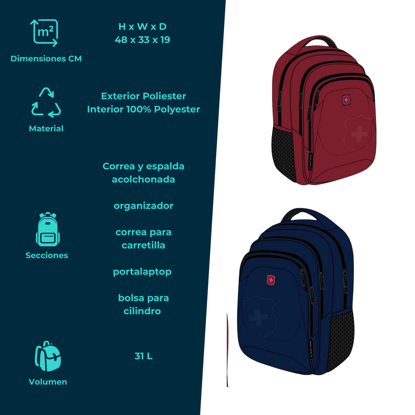 Mochila Royal Swiss Diseño Clásico de Alta Capacidad