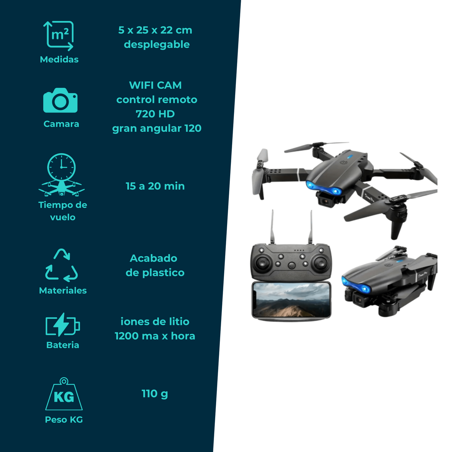 Dron Plegable E99 con Cámara 4K y Control Remoto
