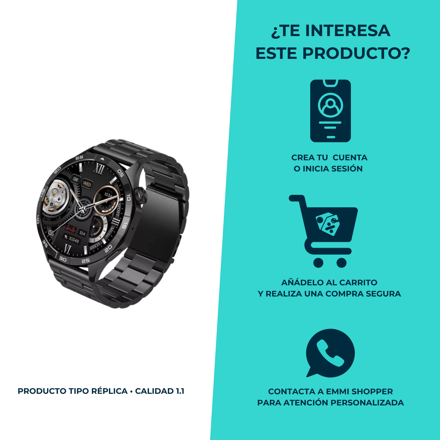 Smartwatch estilo G-Tide Power correa metálica y diseño elegante