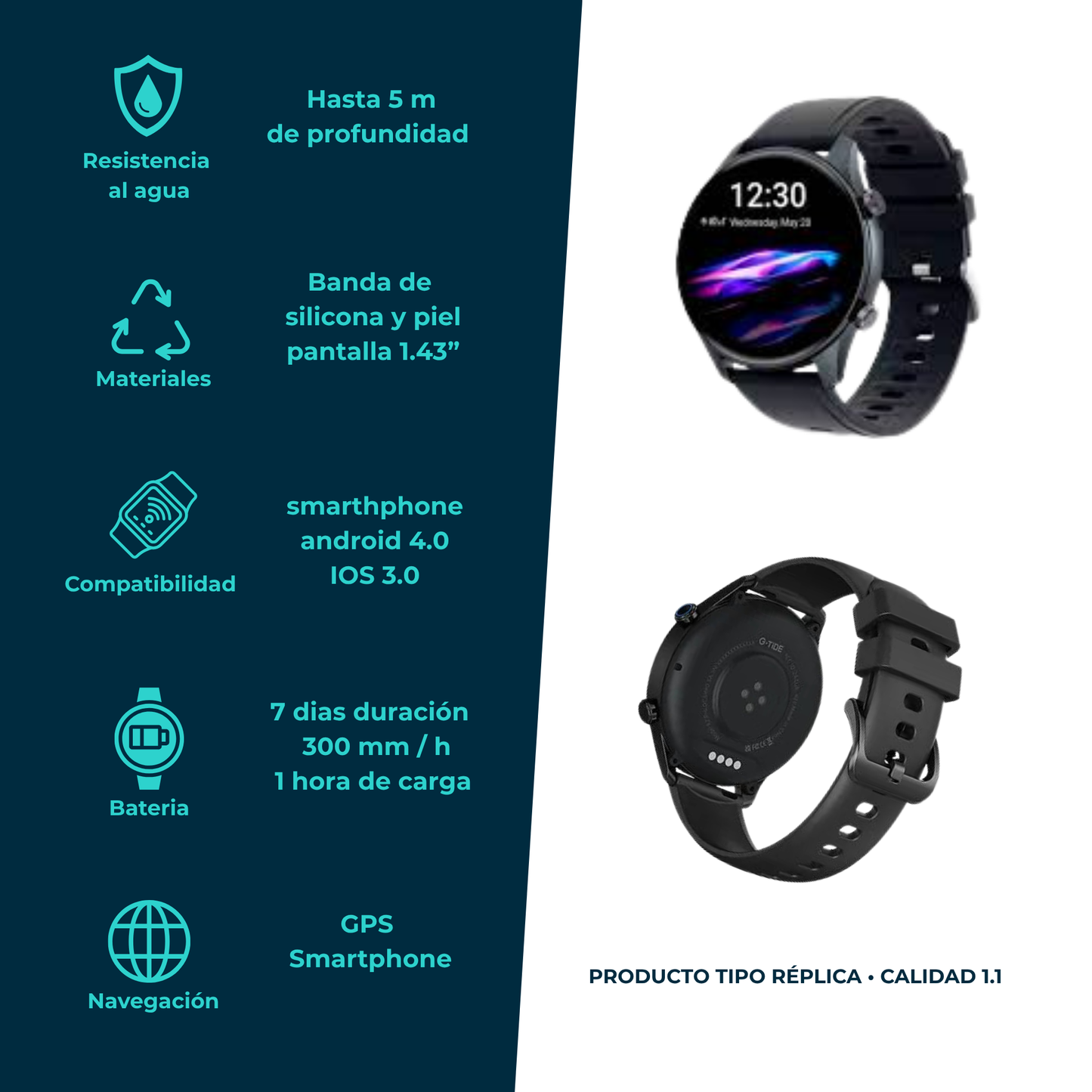 Smartwatch estilo G‑Tide R2 Pro – Deportivo y resistente al agua