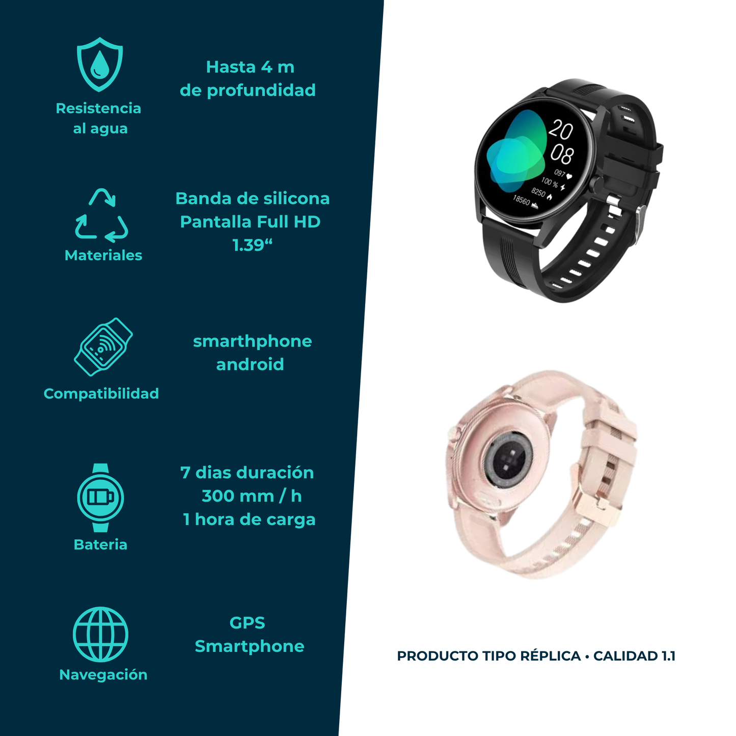 Smartwatch estilo G‑Tide R3 – Resolución HD y funciones inteligentes