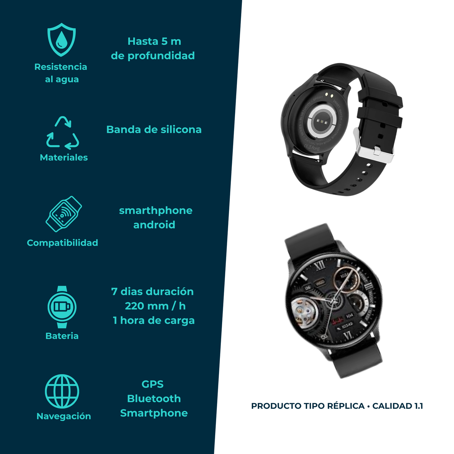 Smartwatch estilo G‑Tide R5 – Deportivo y resistente al agua