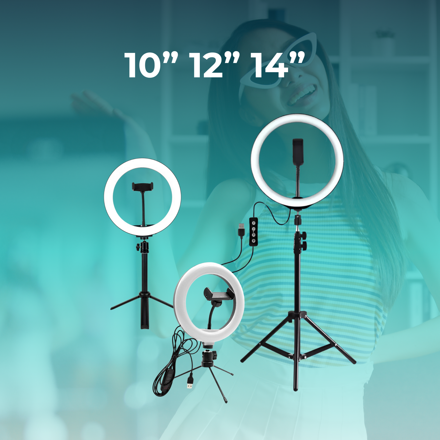 Aro de Luz LED 10” 12” y 14” con Tripié Profesional para Grabación y Streaming