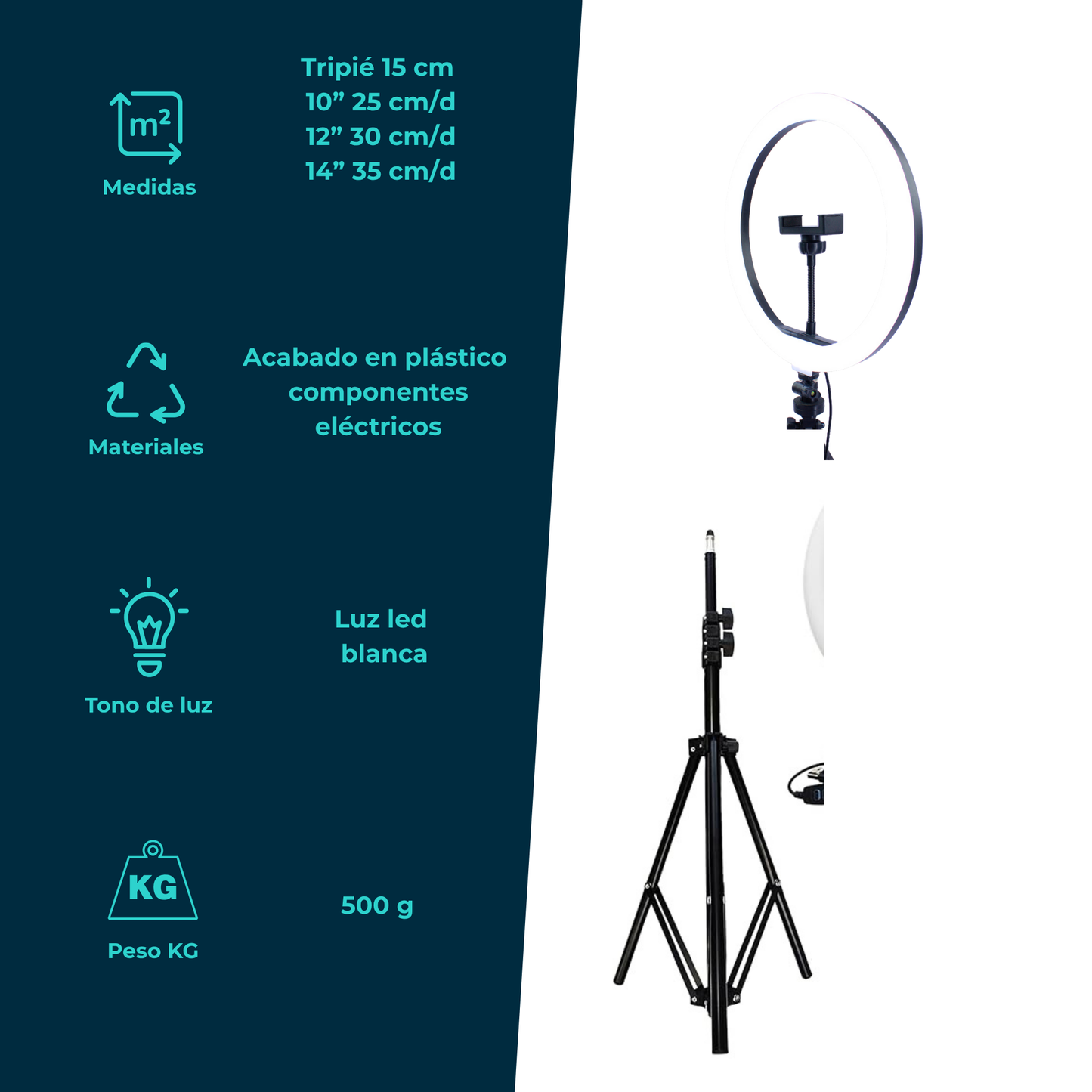 Aro de Luz LED 10” 12” y 14” con Tripié Profesional para Grabación y Streaming