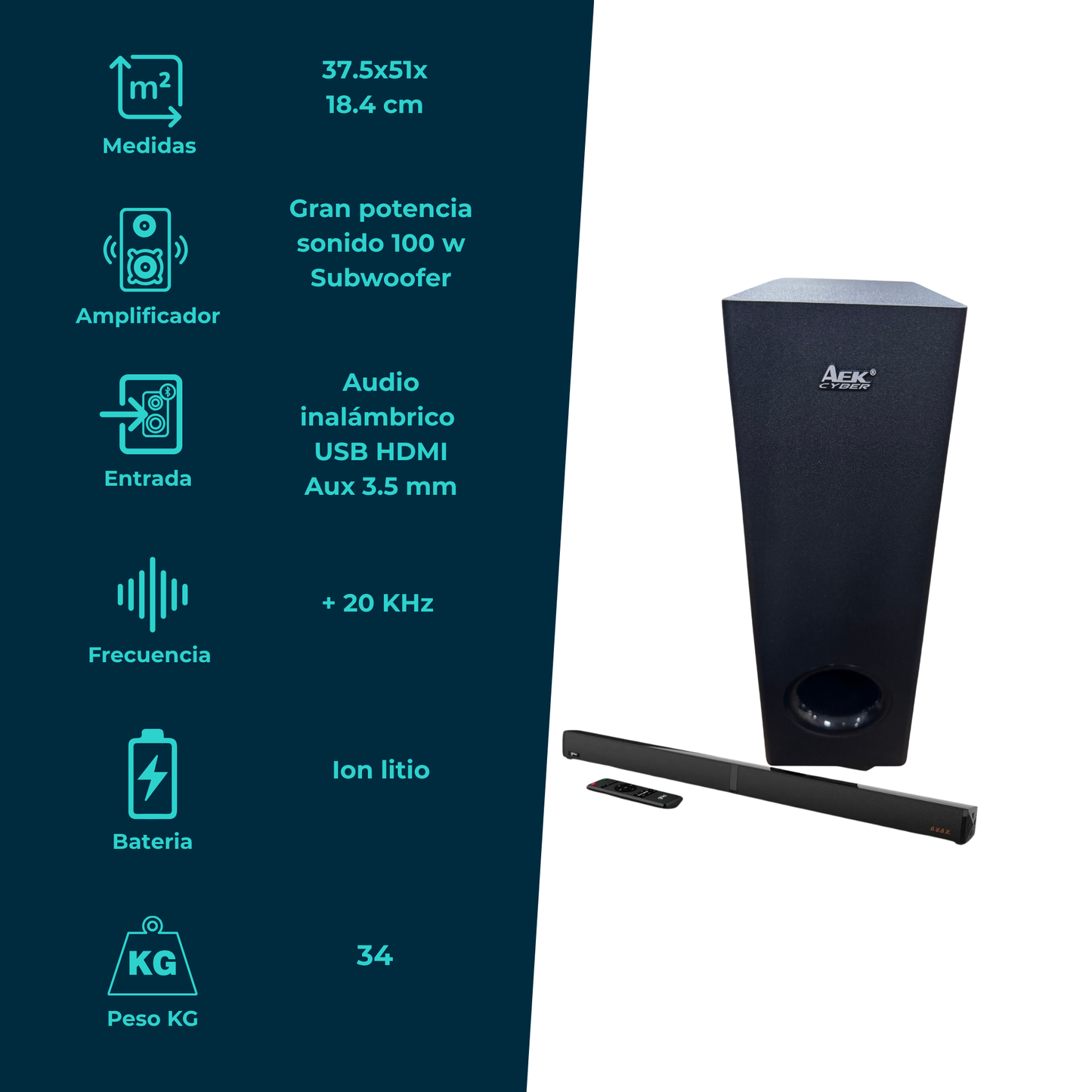 Home Theater AEK Cyber BS – Sonido Envolvente 2.1 con Bluetooth y Subwoofer