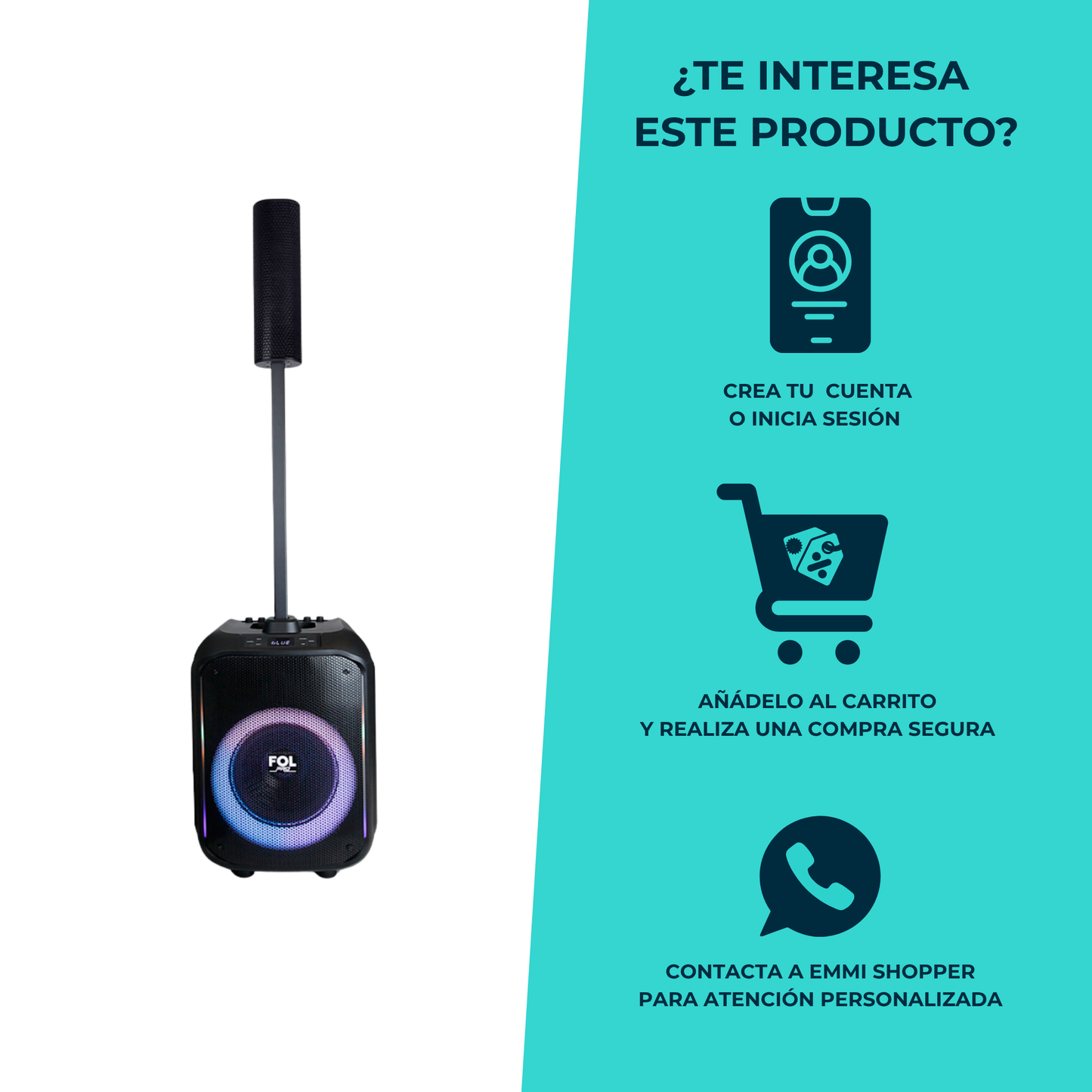Torre de Sonido Bluetooth 100 W RMS Subwoofer 10″, Iluminación RGB