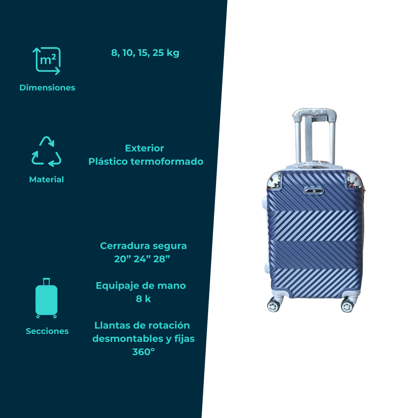 Maleta Rígida de Viaje con Llantas 360° 18” a 28” Varios Colores