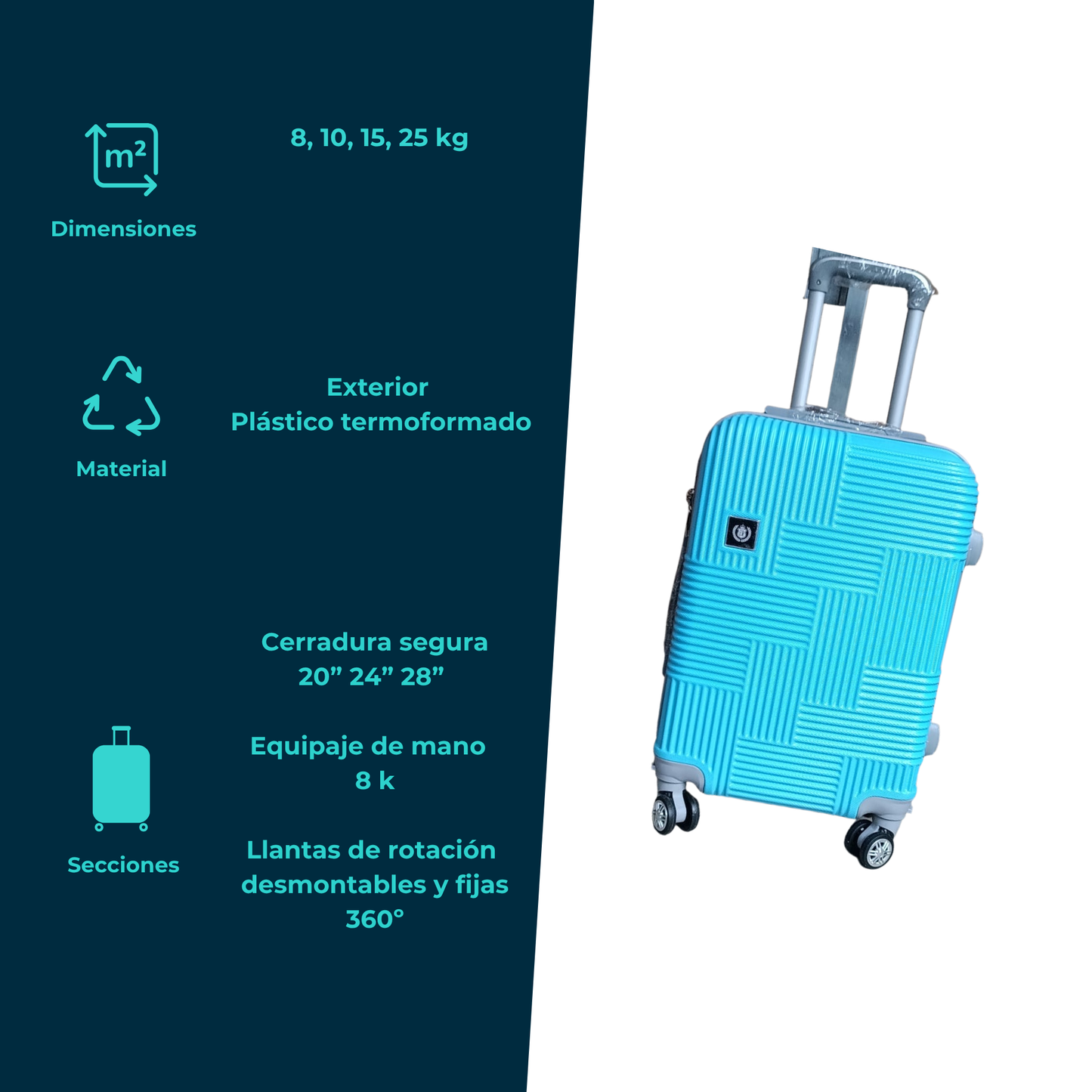 Maleta Rígida Diseño Geométrico ruedas desmontables 360° 18” a 28”
