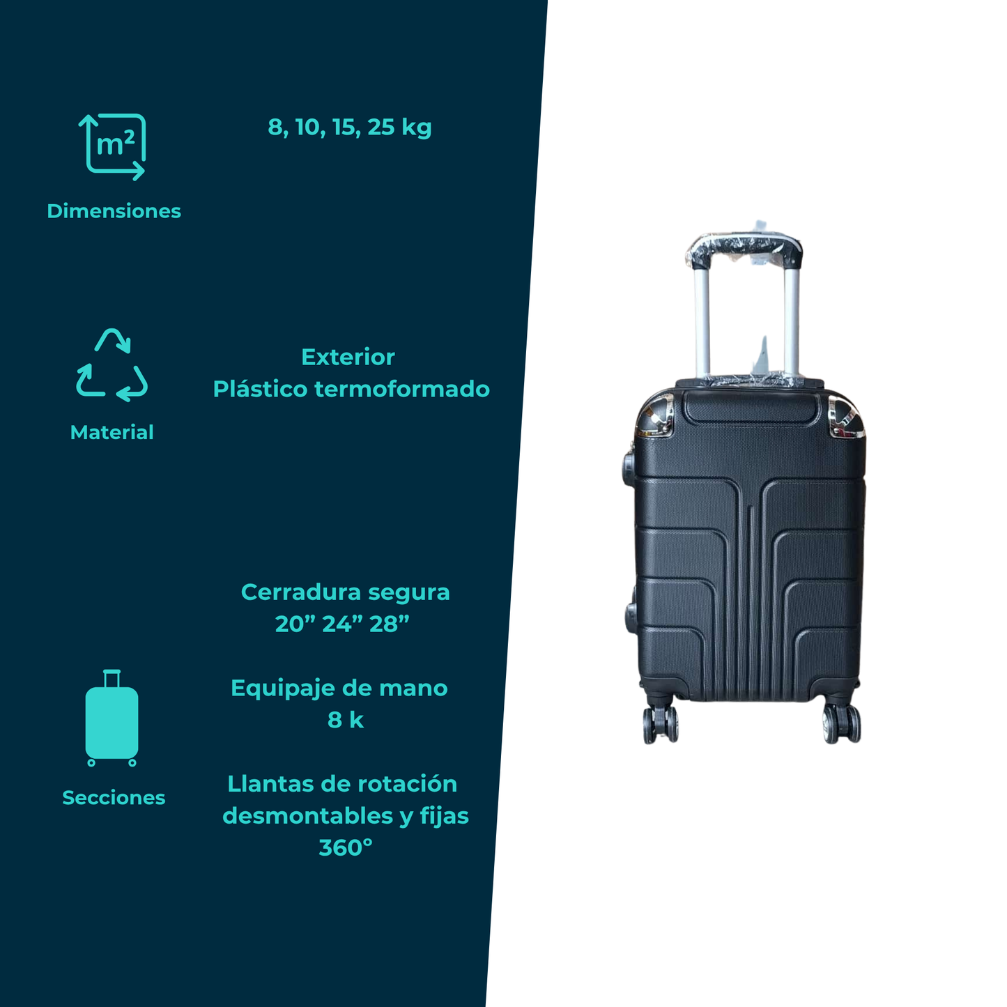 Maleta Rígida de Viaje Diseño Minimalista 360° 18” a 28” Negro o Gris
