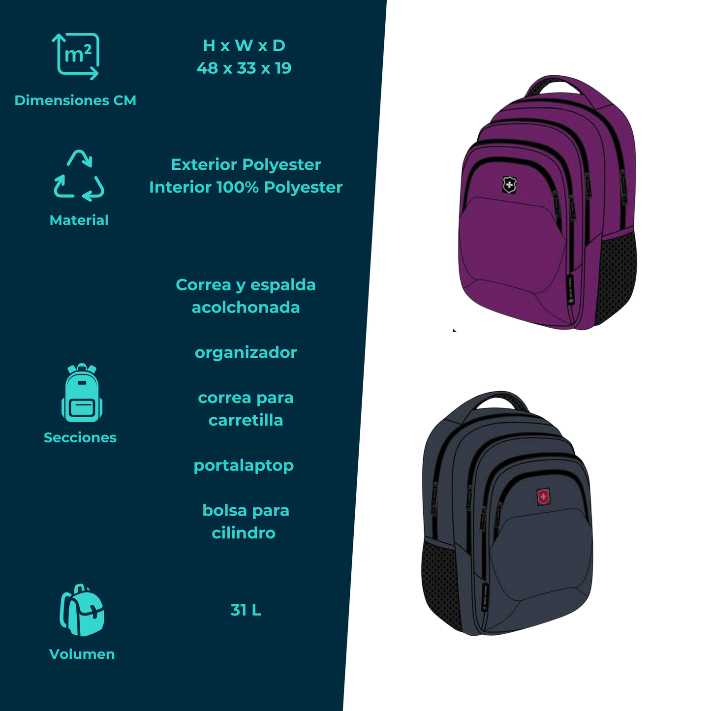 Mochila Royal Swiss con Diseño Ejecutivo y Espalda Acolchonada