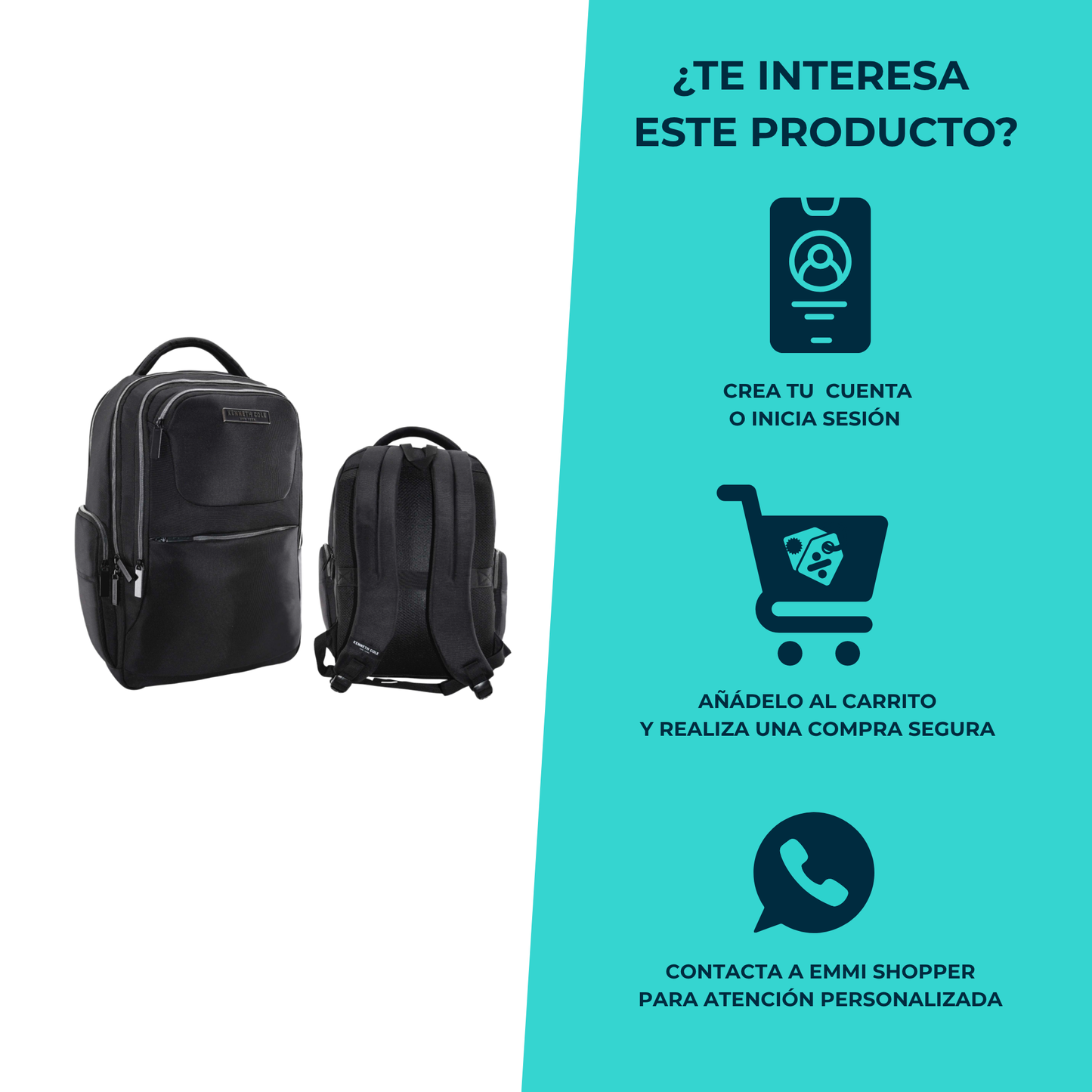 Mochila Kenneth Cole Negra con Compartimento para Laptop