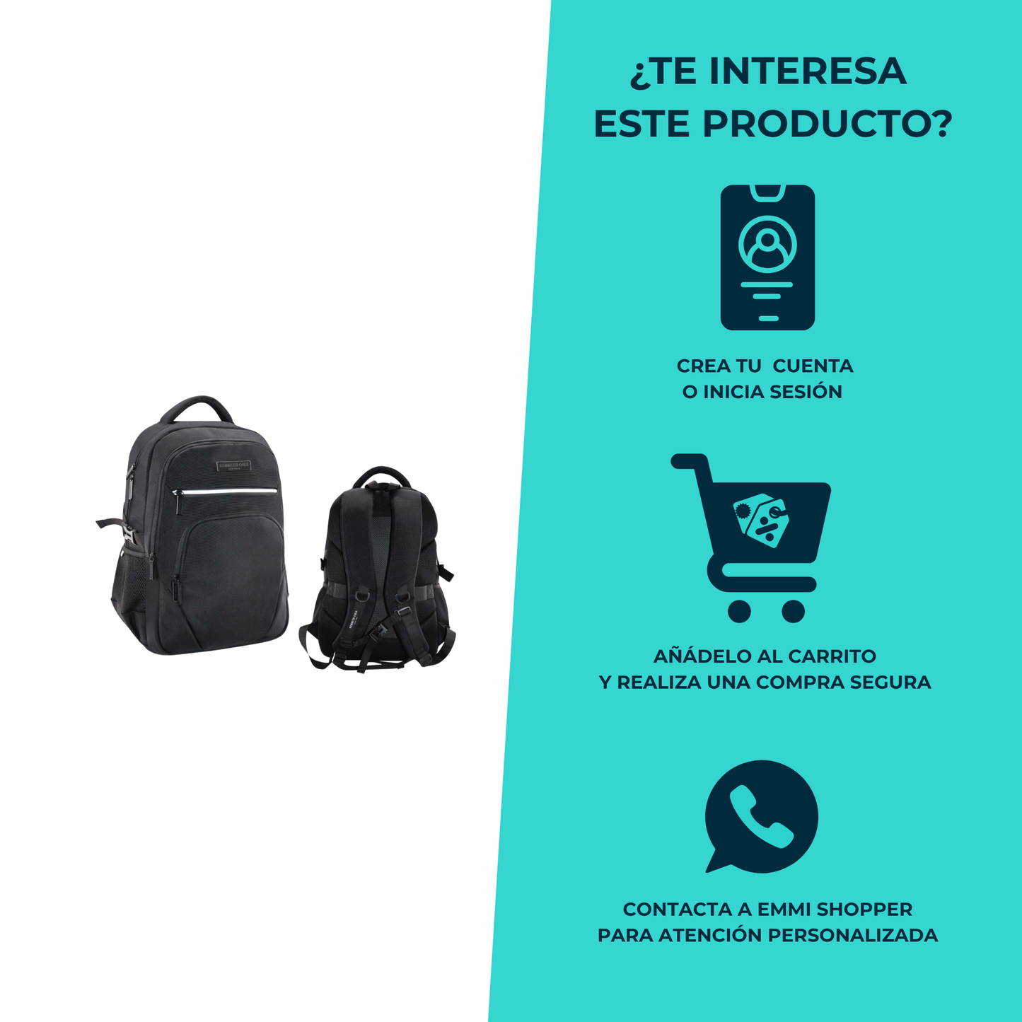 Mochila Kenneth Cole Negra de Gran Capacidad 36L