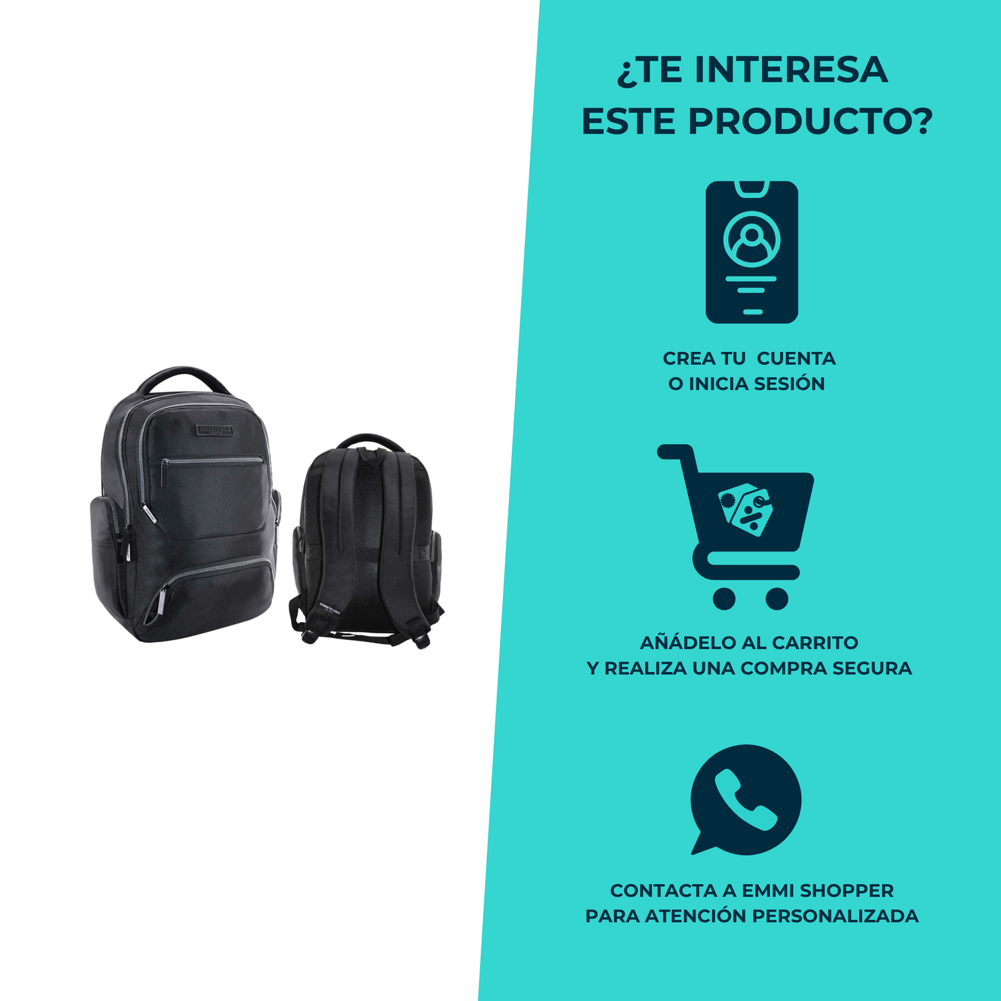 Mochila Kenneth Cole Negra con Estilo Ejecutivo 25L