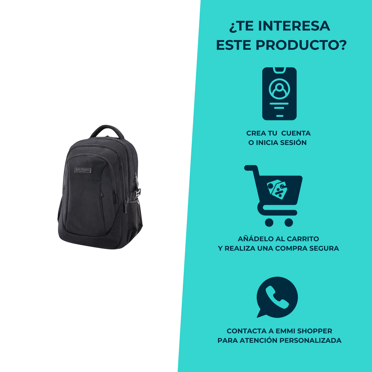 Mochila Kenneth Cole Negra Amplia Capacidad 36L