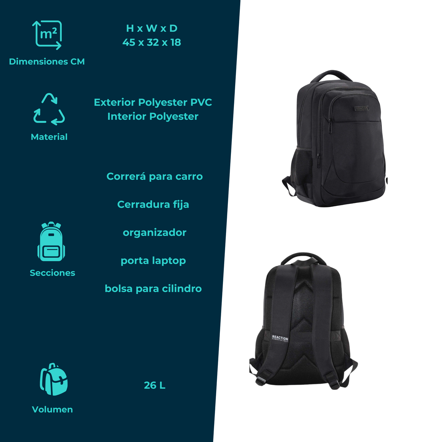 Mochila Reaction Kenneth Cole Negra 26L