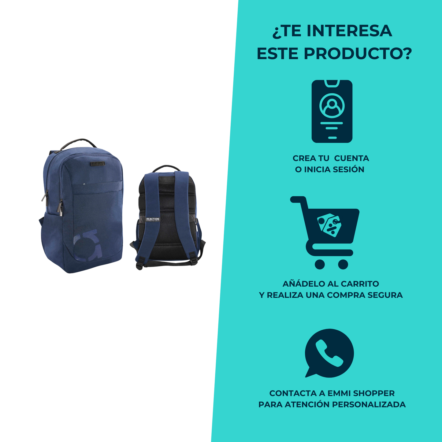 Mochila Kenneth Cole Reaction Azul 20L  Nylon y Compartimento para Laptop