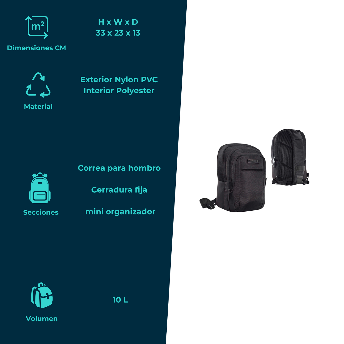 Messenger Bag Kenneth Cole 10L – Nylon & PVC con Correa Acolchada y Organizador