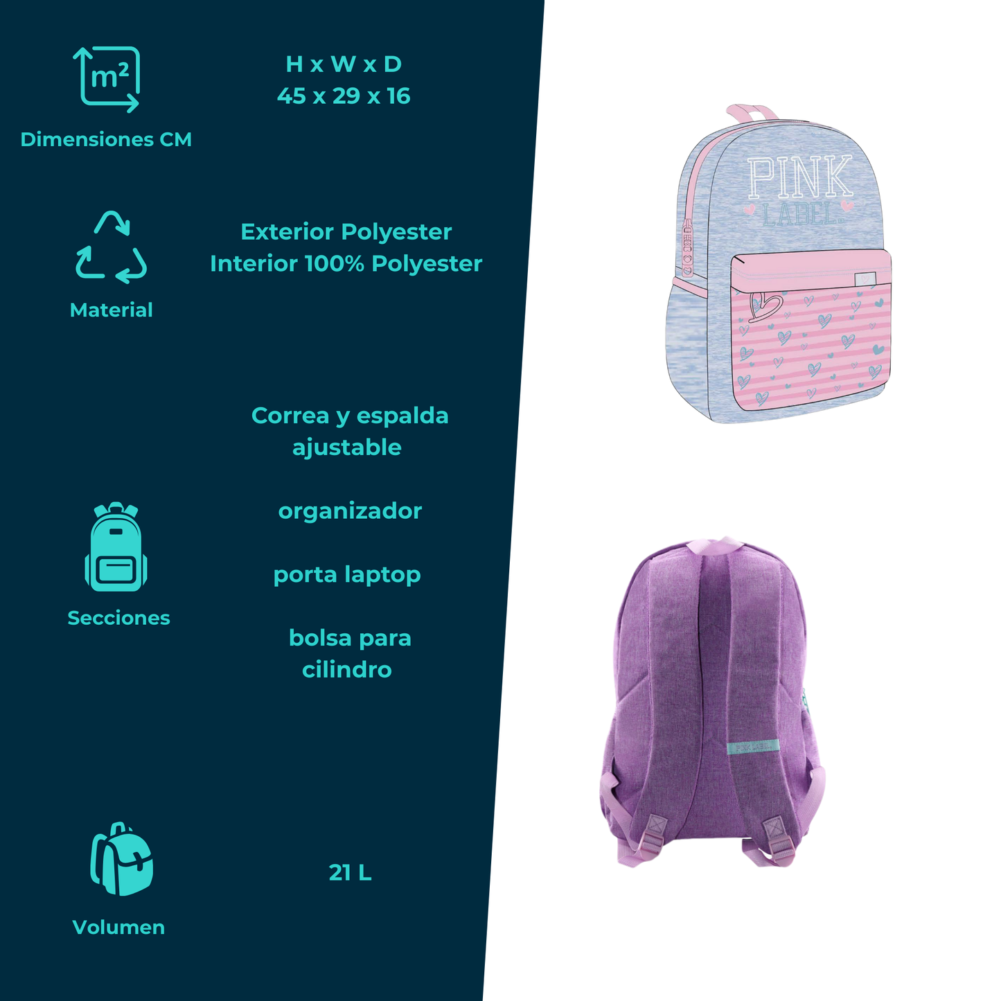 Mochila Original Pink Label colores vivos con Bolsillo Rayado