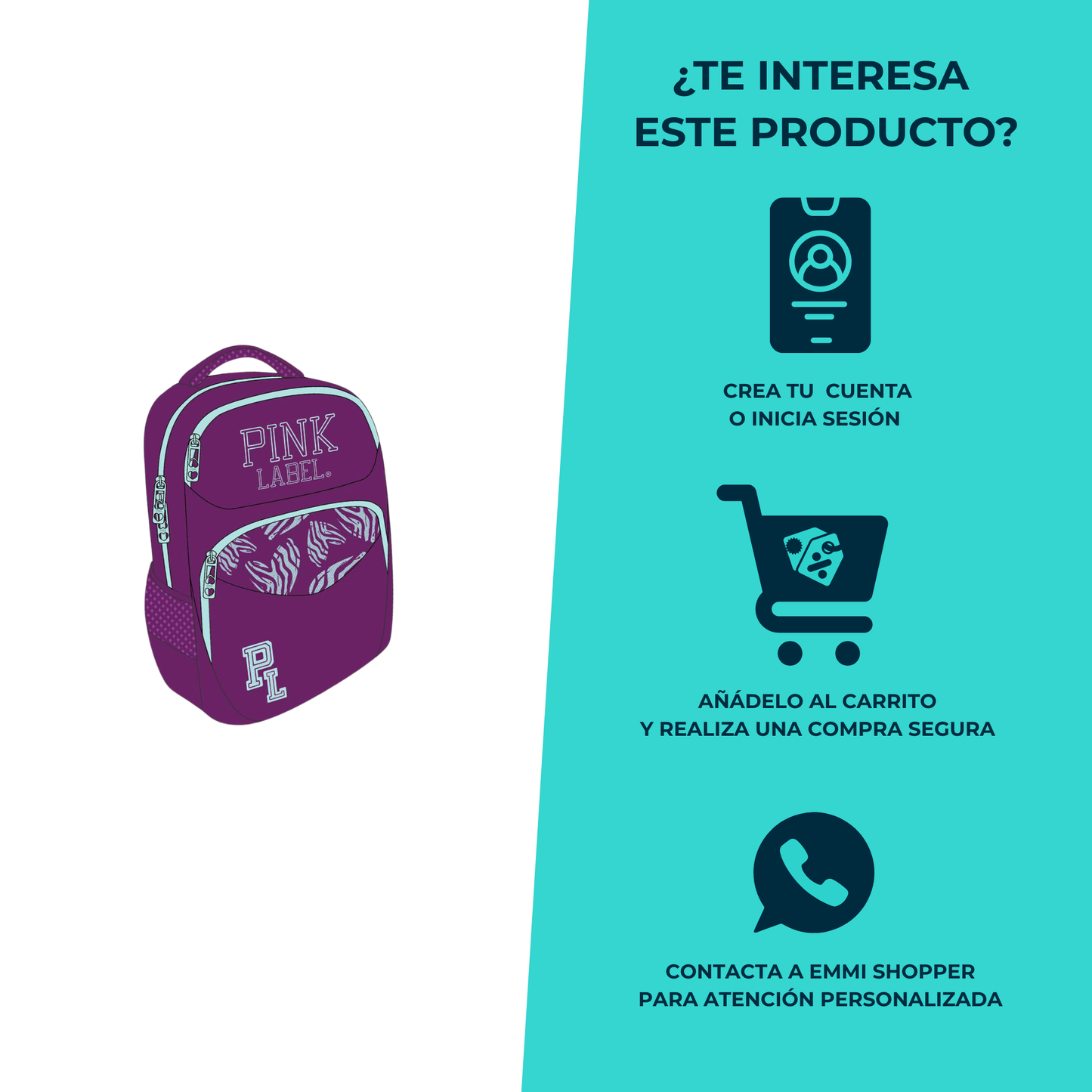 Mochila Escolar Pink Label varios colores con detalles vistosos