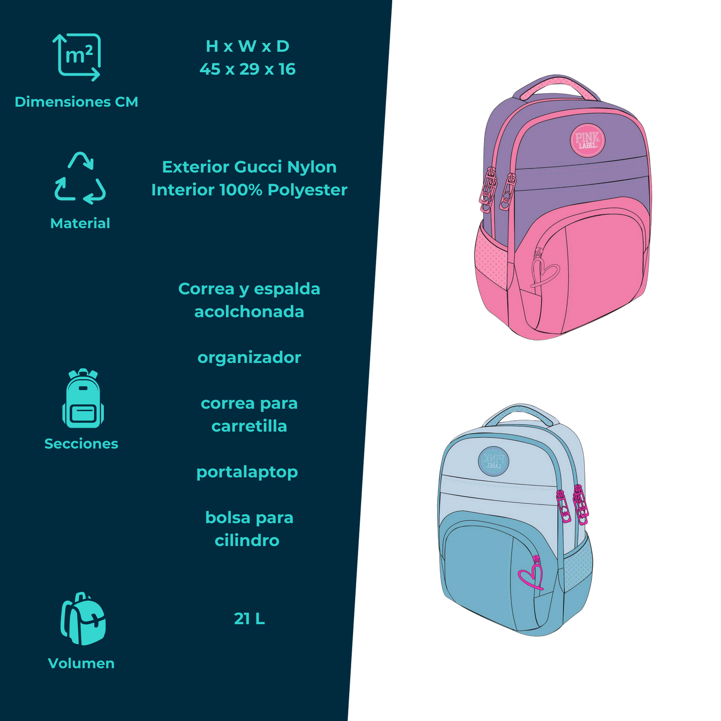 Mochila Original Pink Label para Niña en Colores Pastel