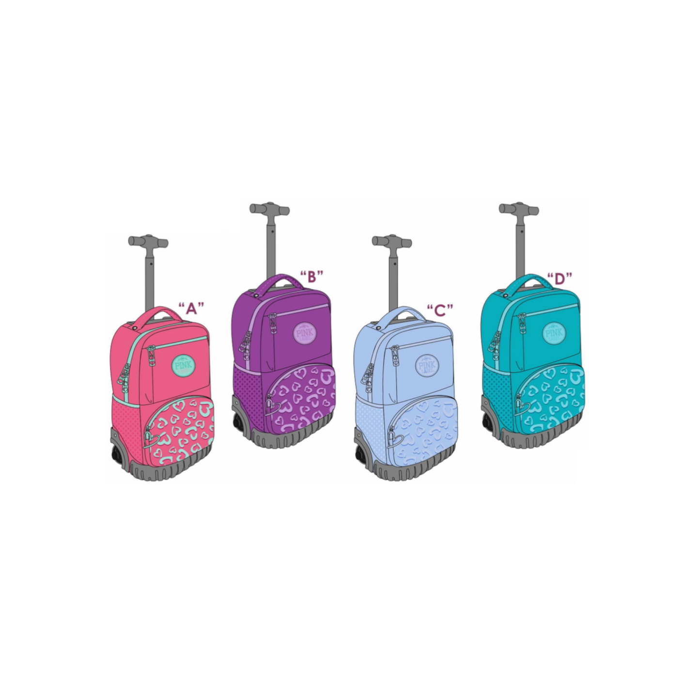 Mochila Escolar con Ruedas Pink LABEL Corazones
