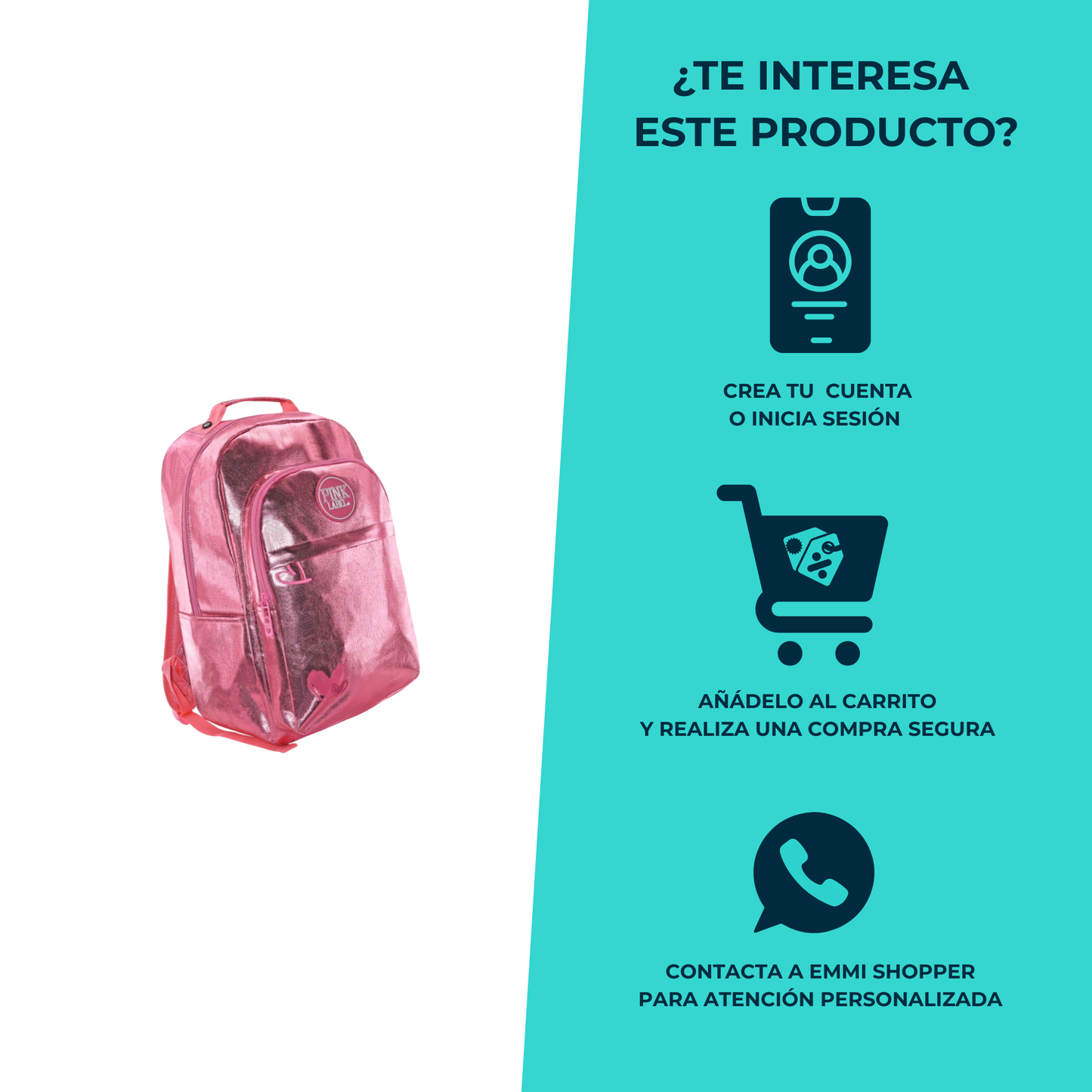 Mochila Original Pink Label color Rosa y Plateado Metálico